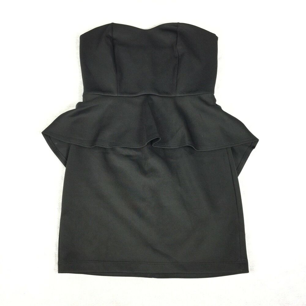 Forever 21 Little Black Dress Size Medium Solid Strapless Sexy Peplum Date Night